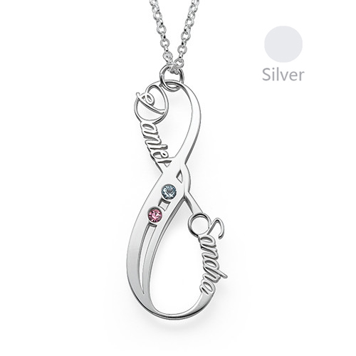 Collar Infinito con Nombre Vertical con Piedra de la fortuna Chapado en Oro